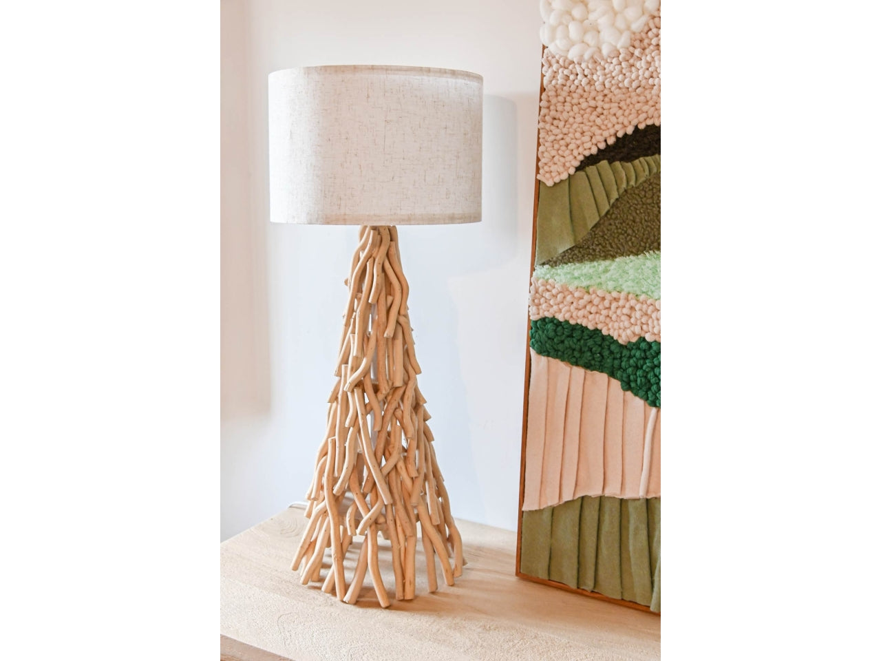 Lampada da tavolo in legno e cotone 26x26x69cm