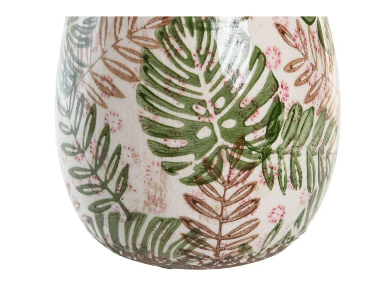 Vaso con foglie in gres porcellana 13x13x26cm di colore bianco
