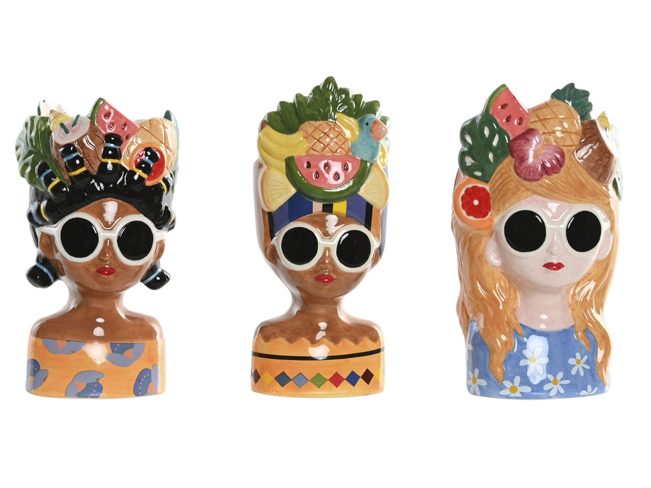 Fioriera disegno ragazza in ceramica 8x8x19cm in 3 modelli assortiti