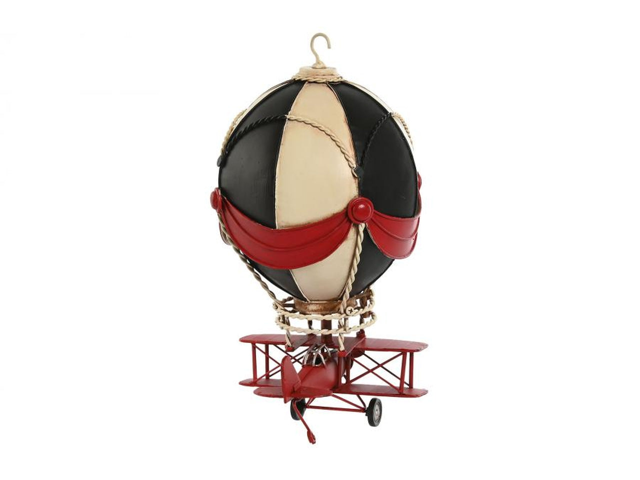 Aereoplano con mongolfiera decorazione in metallo 17x17x32cm globo in 2 modelli assortiti