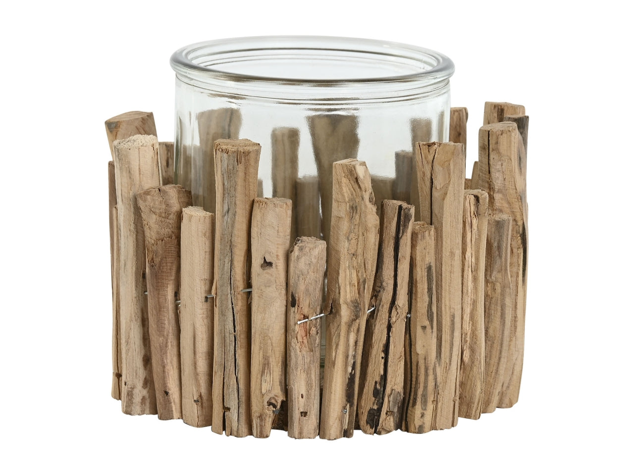 Portacandele legno cristallo 14x14x12cm di colore  bianco