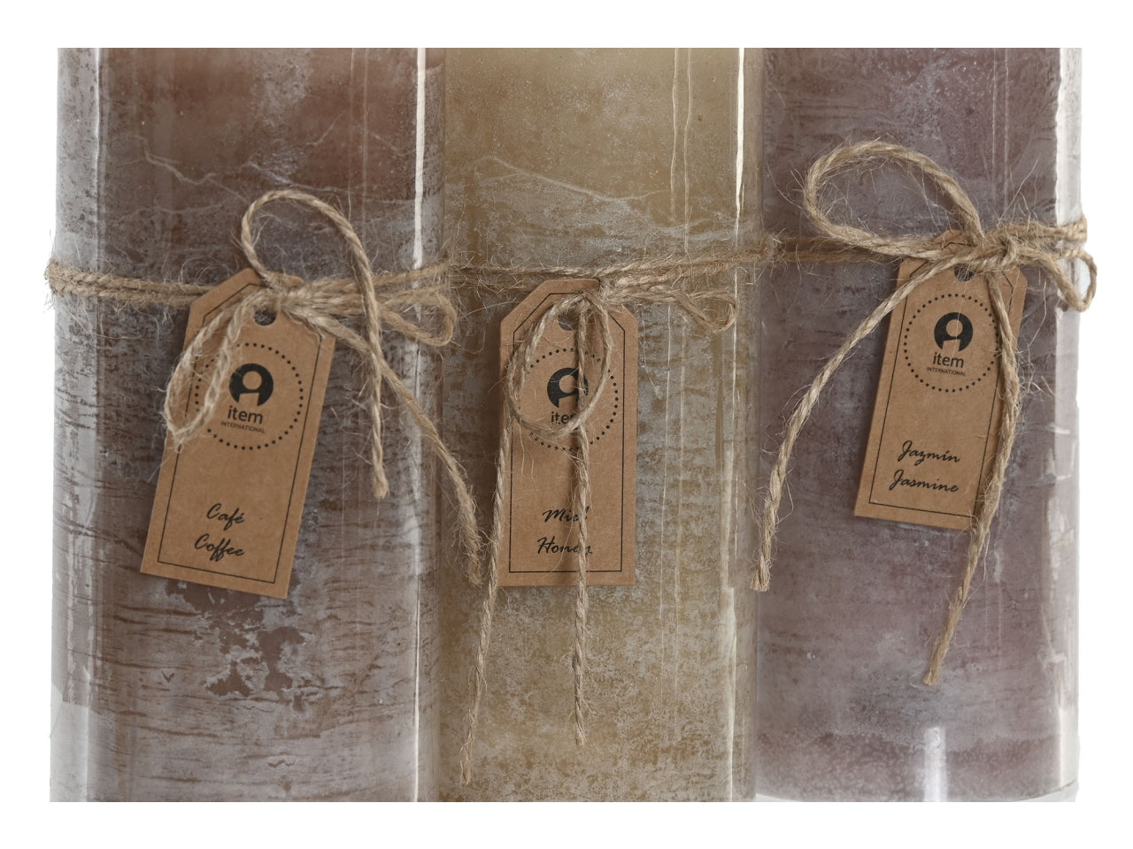 Candela cera 80 ore 6,5x6,5x15cm in 3 modelli assortiti