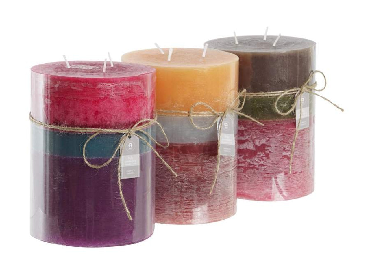 Candela cera 155 ore 14,5x14,5x20cm in 3 modelli assortiti