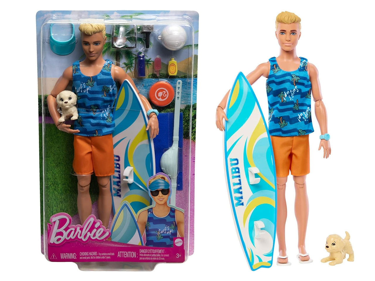 Barbie Ken con tavola da serf e cagnolino