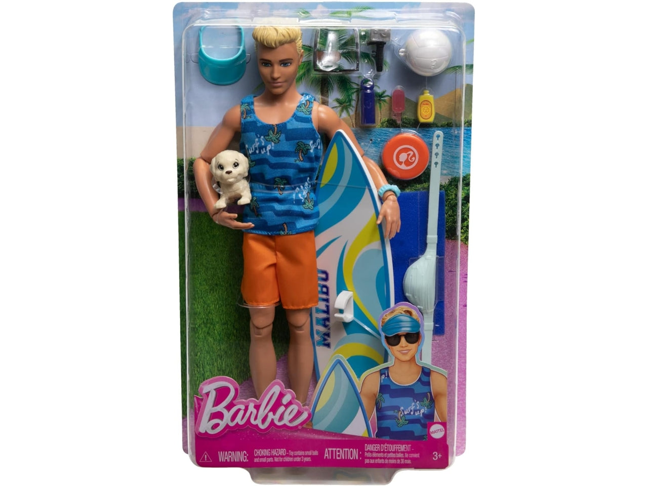 Barbie Ken con tavola da serf e cagnolino