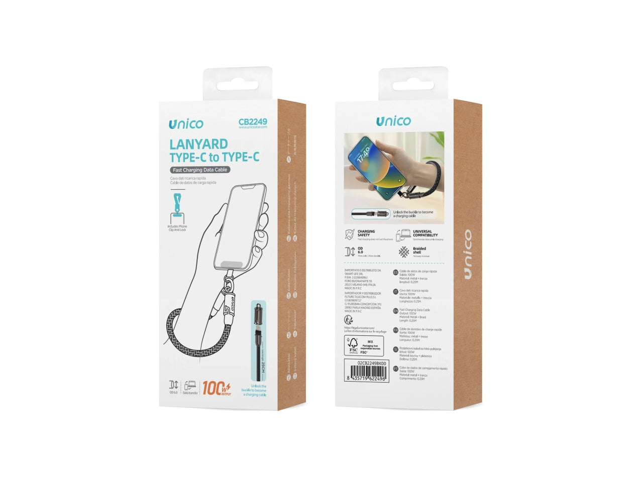 Cavo dati da polso multifunzionale in lega di zinco 2 in 1 C to C 100W 0,25 m