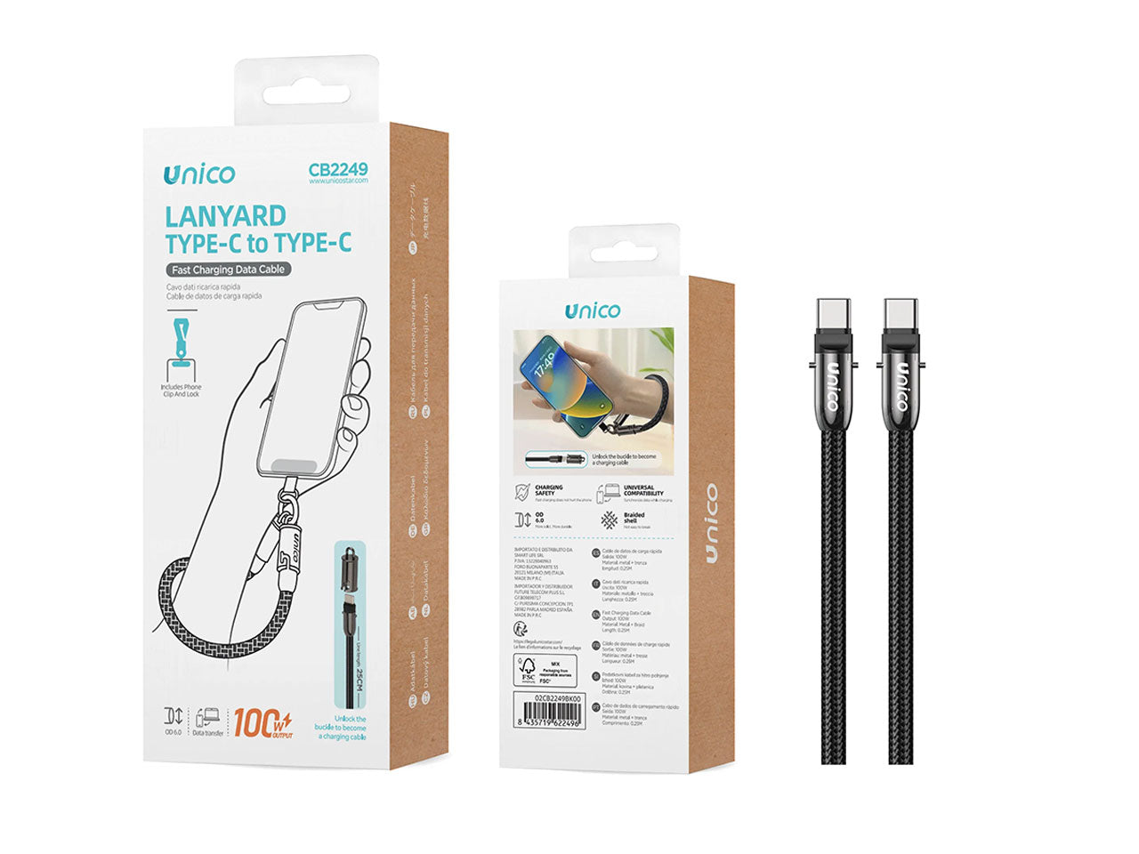 Cavo dati da polso multifunzionale in lega di zinco 2 in 1 C to C 100W 0,25 m