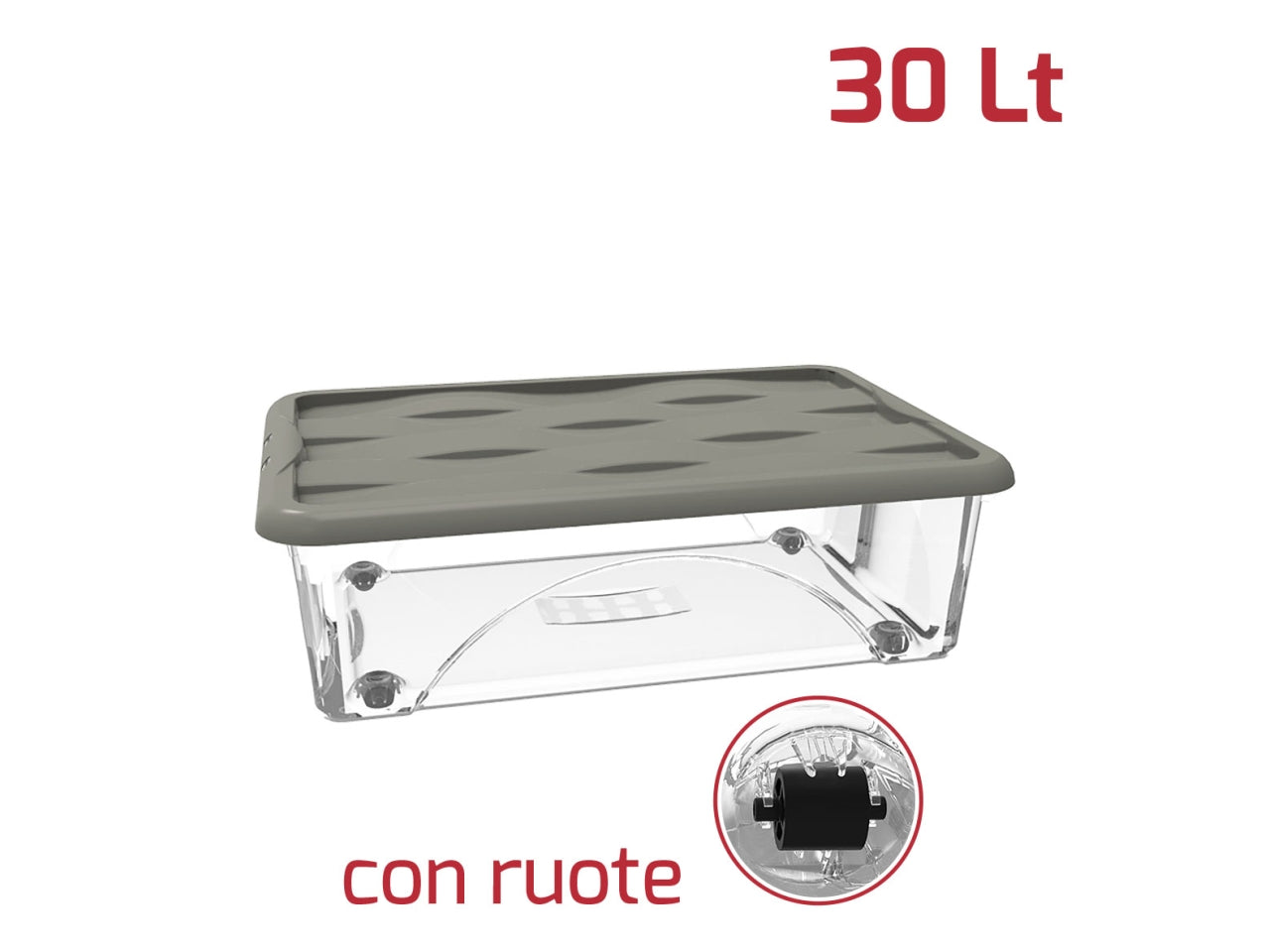 Storage box dune 30lt trasparente con ruote e coperchio disponibile in vari colori