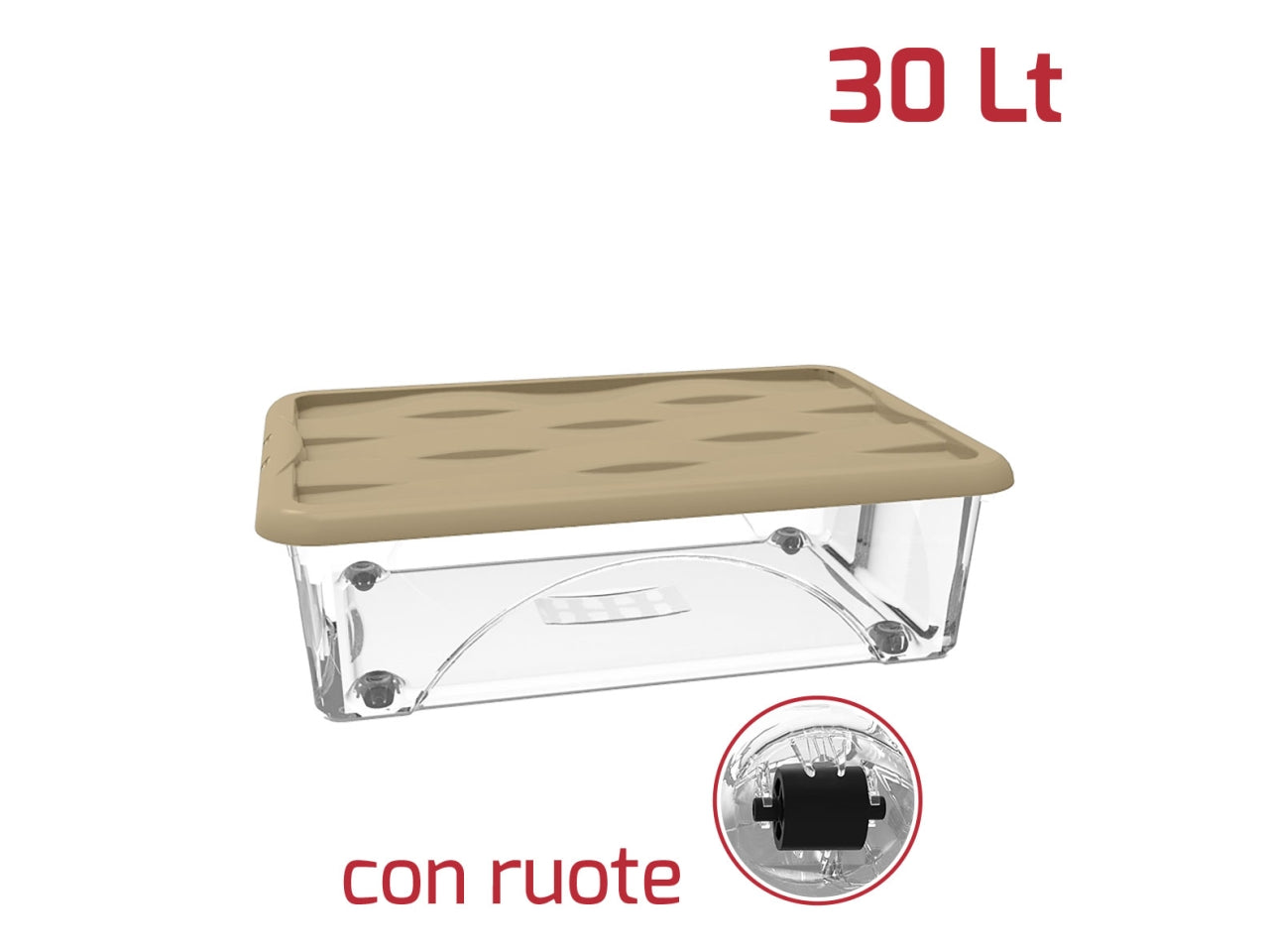 Storage box dune 30lt trasparente con ruote e coperchio disponibile in vari colori