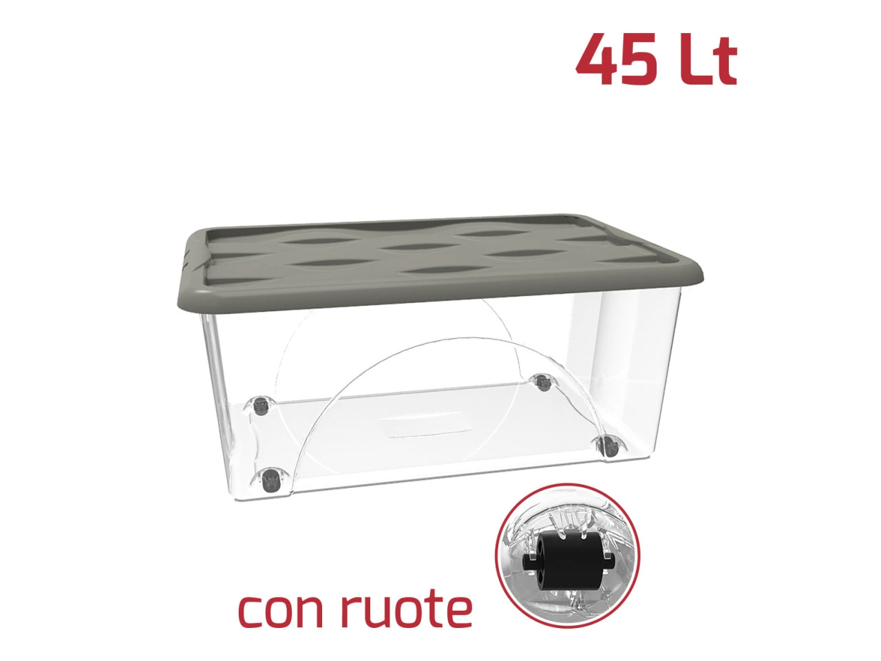 Storage box dune 45lt trasparente con ruote e coperchio disponibile in vari colori
