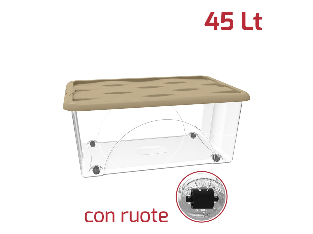 Storage box dune 45lt trasparente con ruote e coperchio disponibile in vari colori