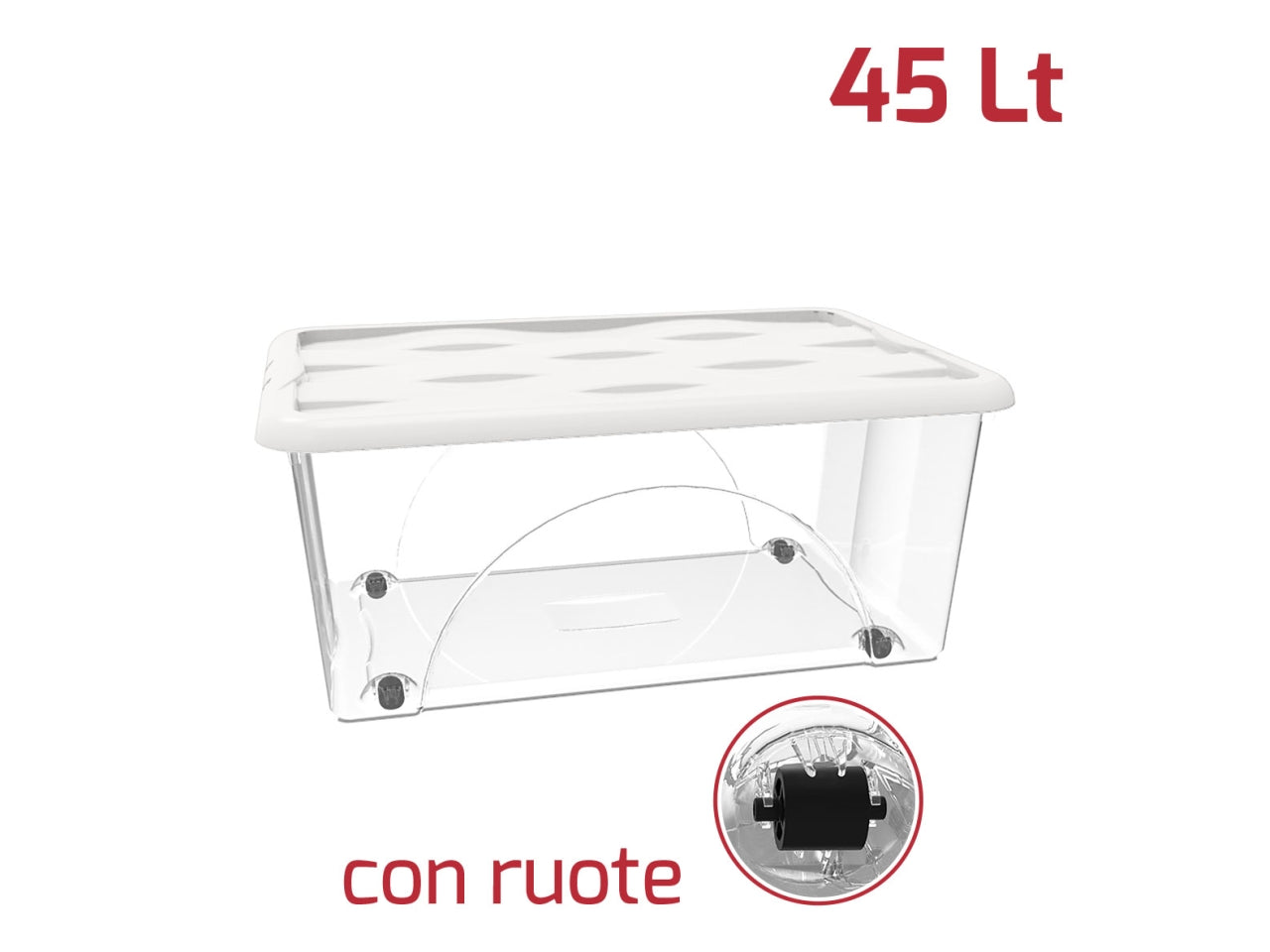 Storage box dune 45lt trasparente con ruote e coperchio disponibile in vari colori