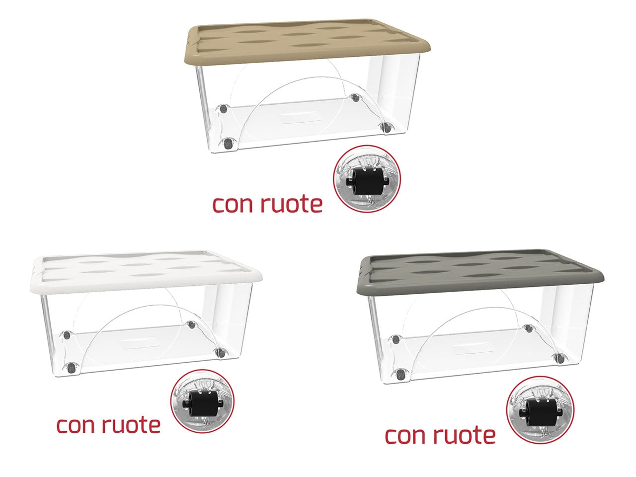 Storage box dune 45lt trasparente con ruote e coperchio disponibile in vari colori