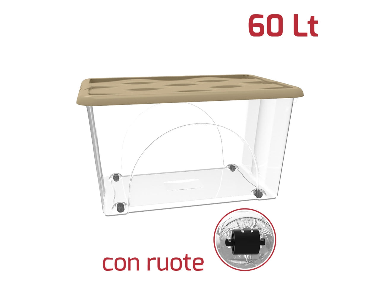 Storage box dune 60lt trasparente con ruote e coperchio disponibile in vari colori