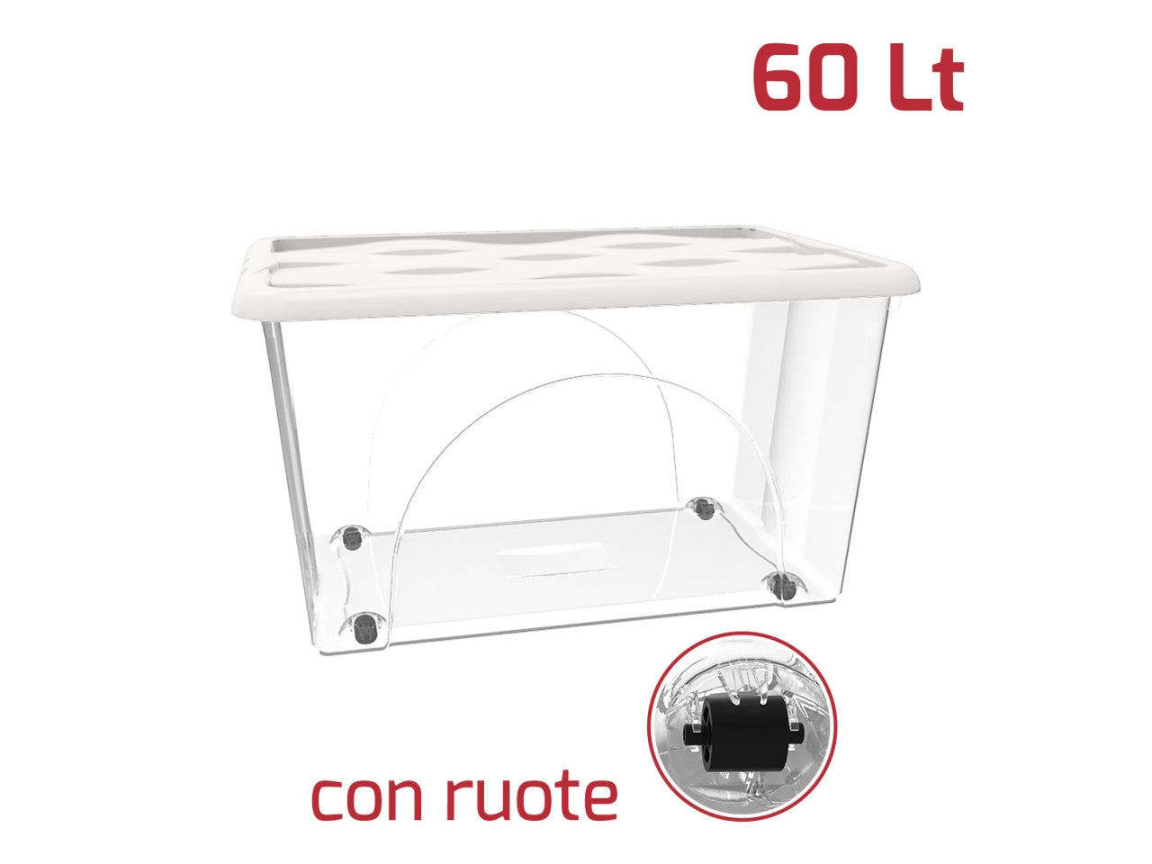 Storage box dune 60lt trasparente con ruote e coperchio disponibile in vari colori