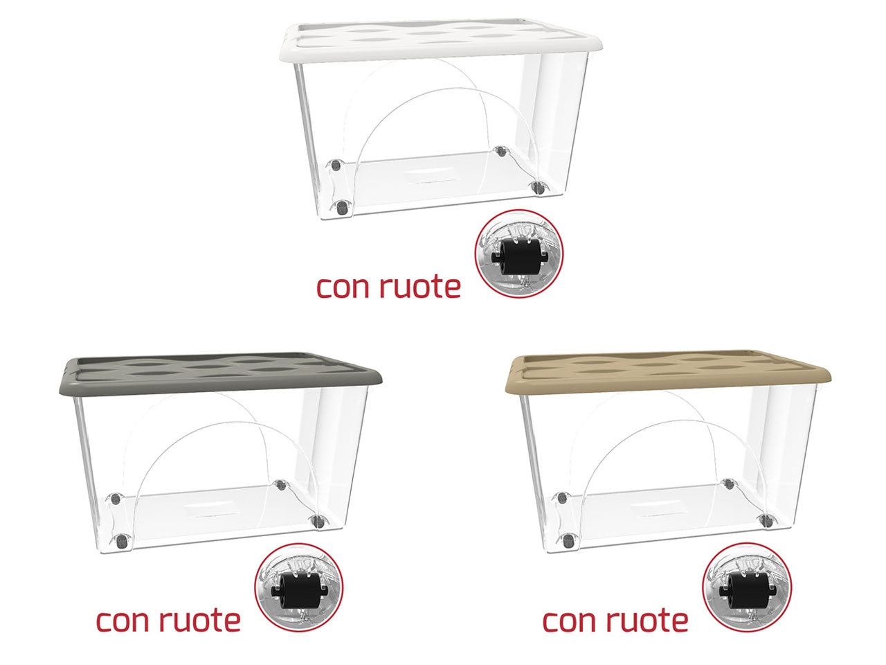Storage box dune 60lt trasparente con ruote e coperchio disponibile in vari colori