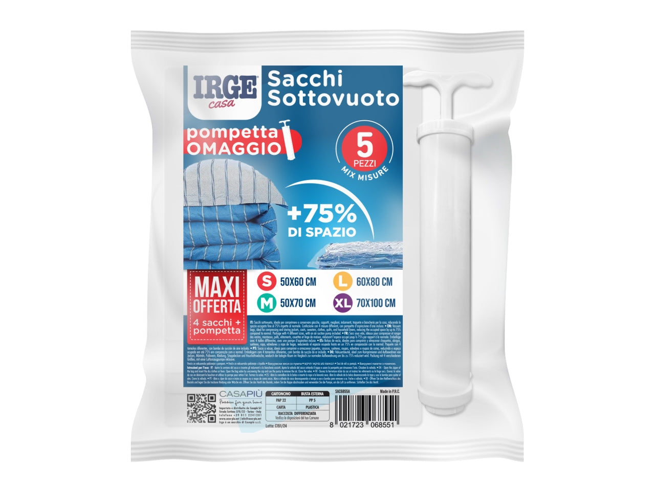 Sacchi sottovuoto 5 pezzi con pompetta