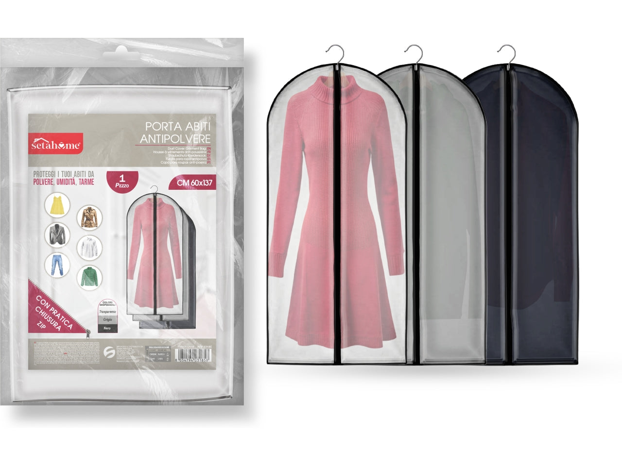 Porta abiti antipolvere in plastica 25mc 60x137cm
