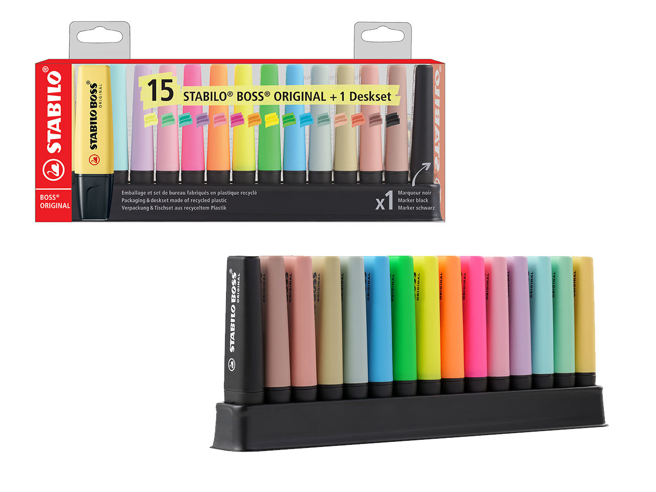 Stabilo boss evidenziatori 15 pezzi in 14 colori + marcatore nero
