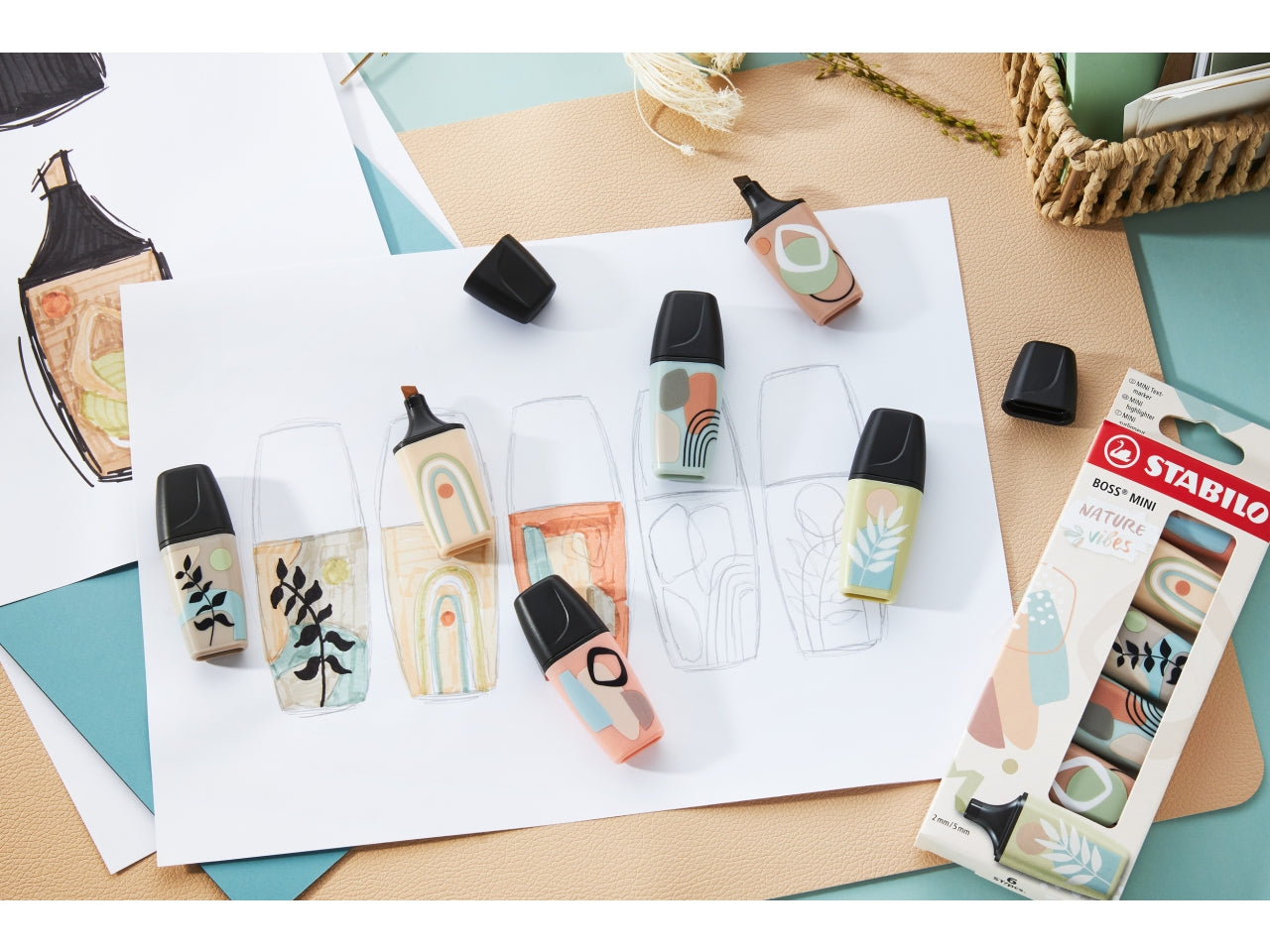 Stabilo boss evidenziatori mini naturevibes astuccio in cartone da 3 colori