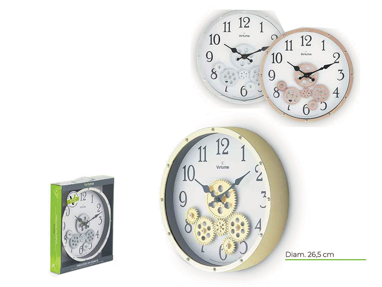 Orologio da parete tondo diametro 26,5cm, in 3 varianti di colori