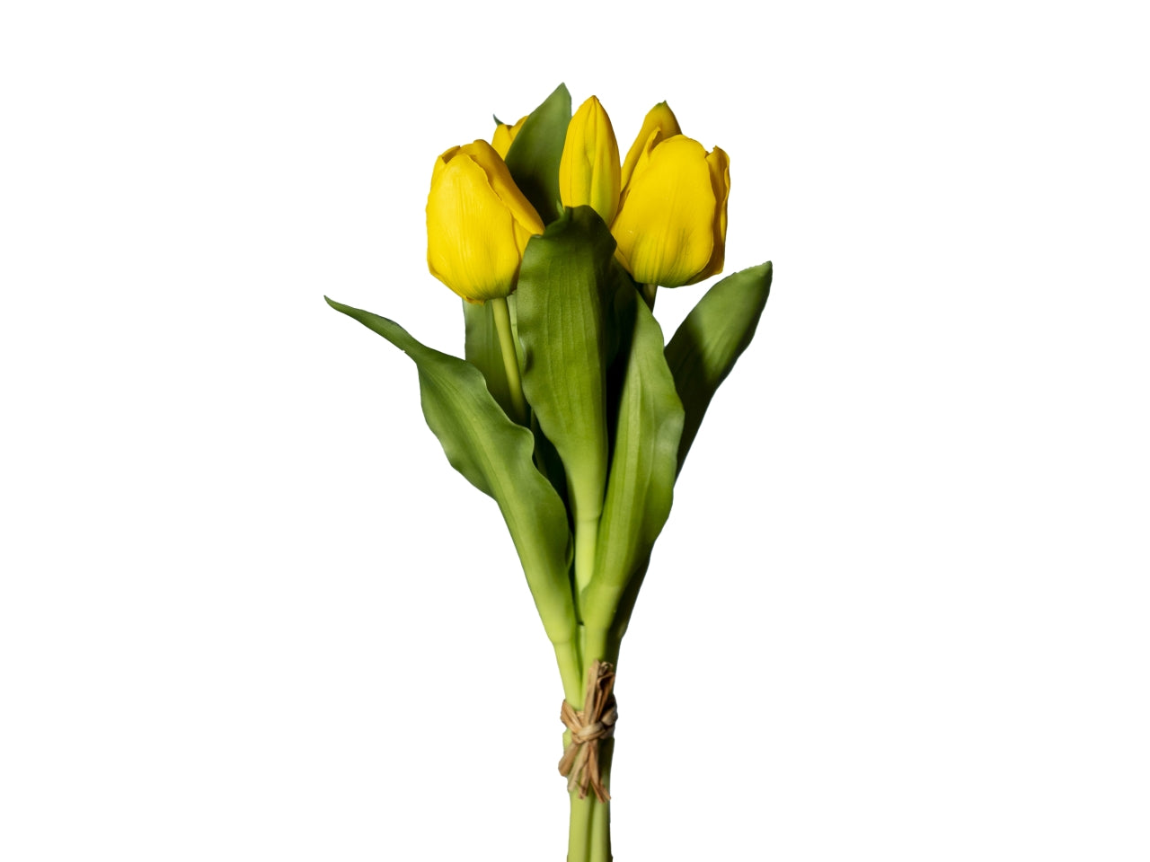 Mazzetto tulipani real touch 50cm con 3 fiori e 2 boccioli giallo