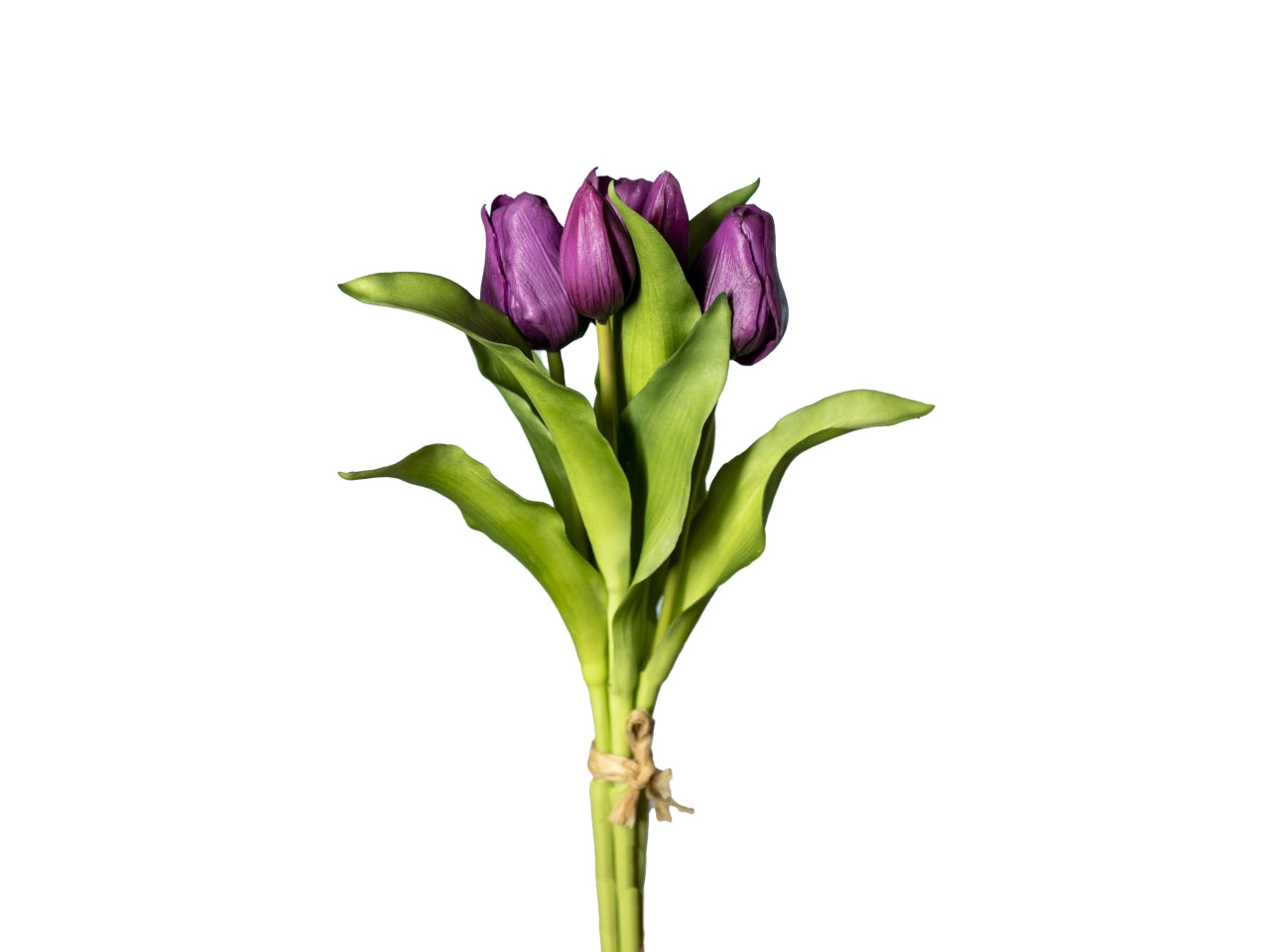 Mazzetto tulipani real touch 30cm con 3 fiori e 2 boccioli viola