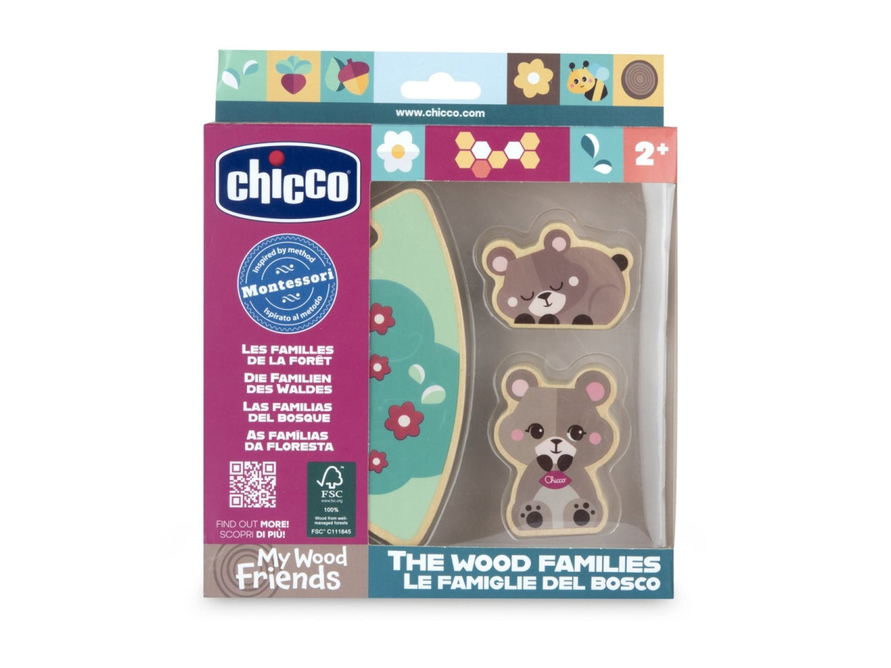 Chicco gioco legno set 2 orsetti mamma