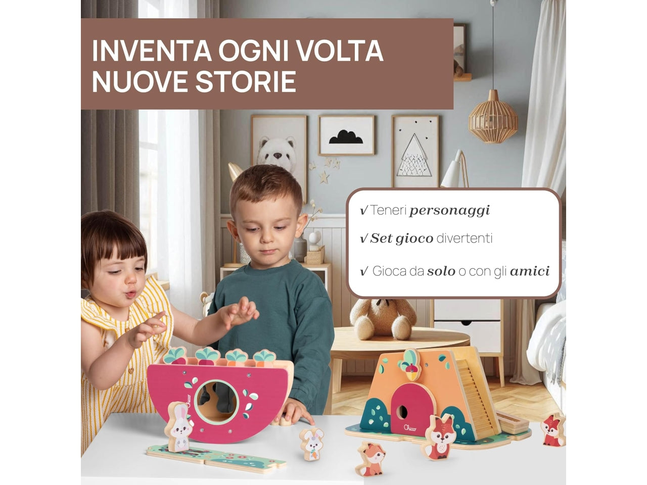 Chicco gioco legno set 2 volpi mamma