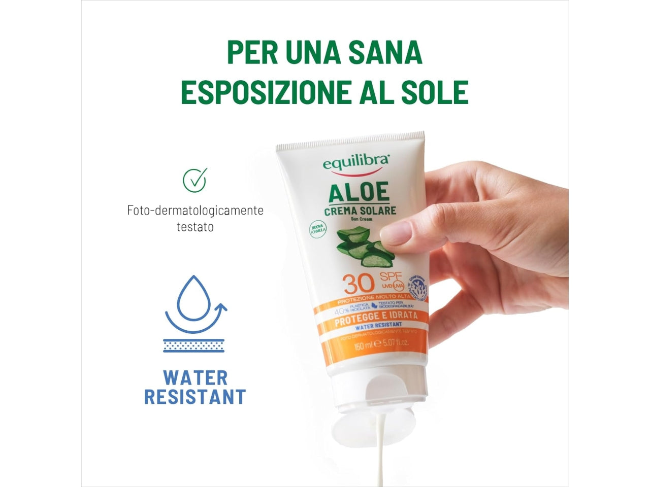 Equilibra aloe crema solare spf30 protegge e idrata resistente all'acqua