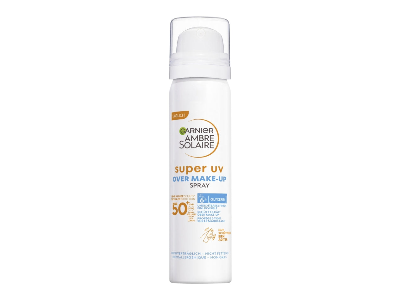Ambra solaire spray super uv spf50+ sopra il trucco