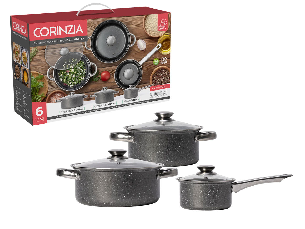 Batteria pentole corinzia 6 pezzi grigio