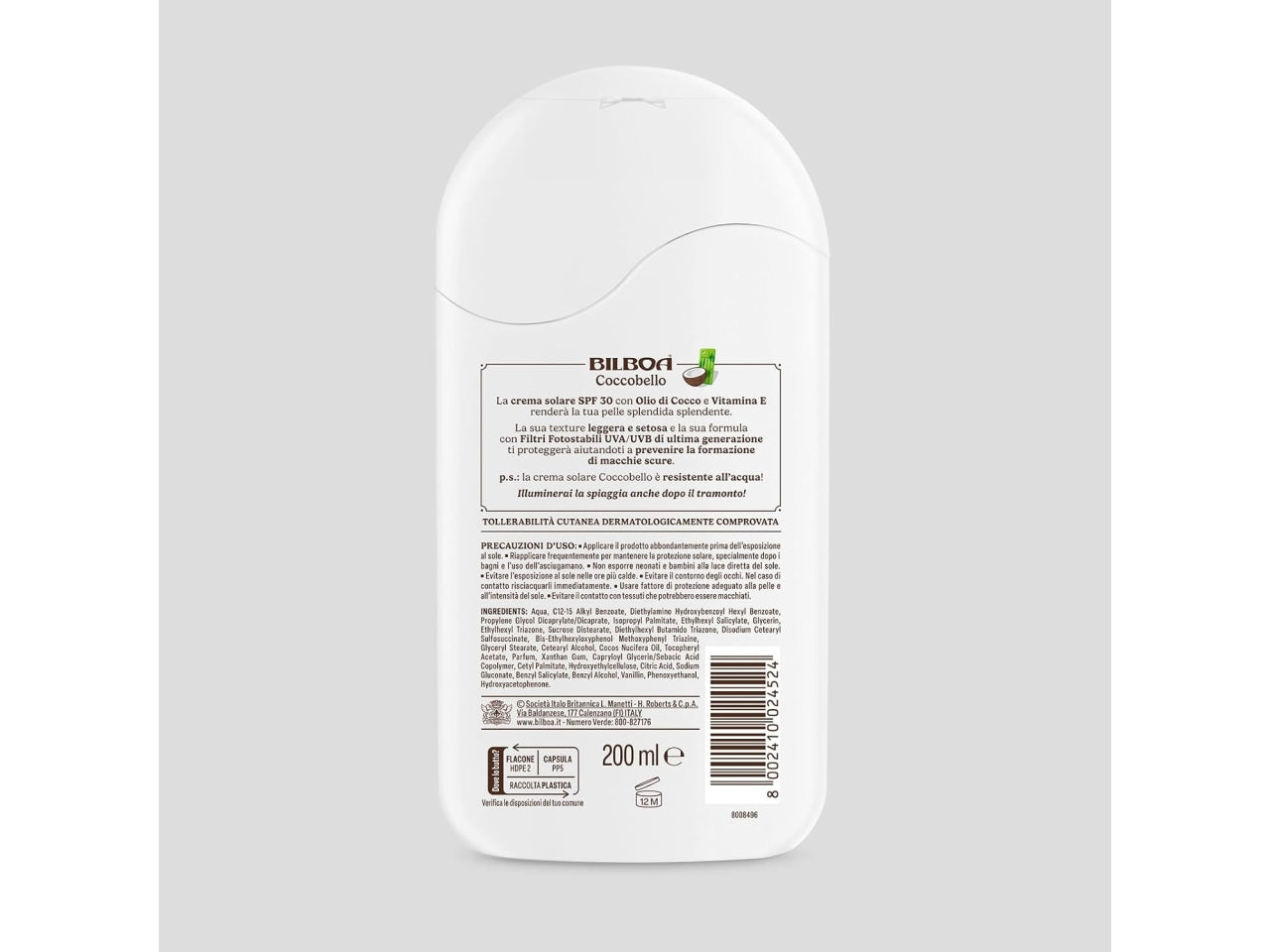Bilboa coccobello crema spf 30 con olio di cocco