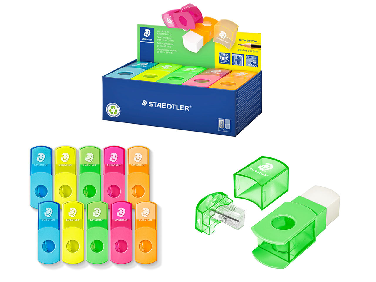 Temperino contenitore 1 foro con gomma in colori assortiti