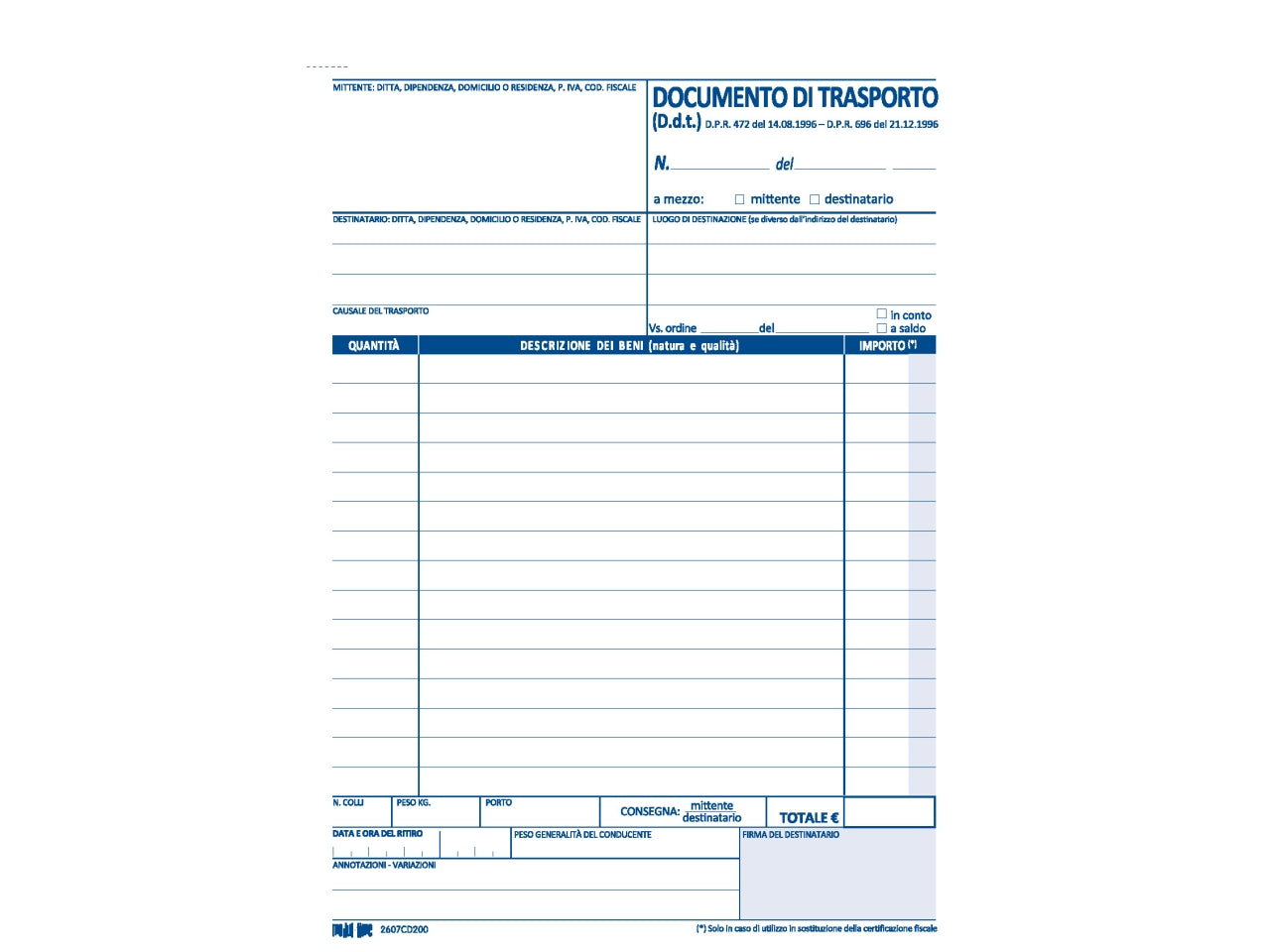 Documento di trasporto 50x2 copie autoricalcante 21,5x14,8cm