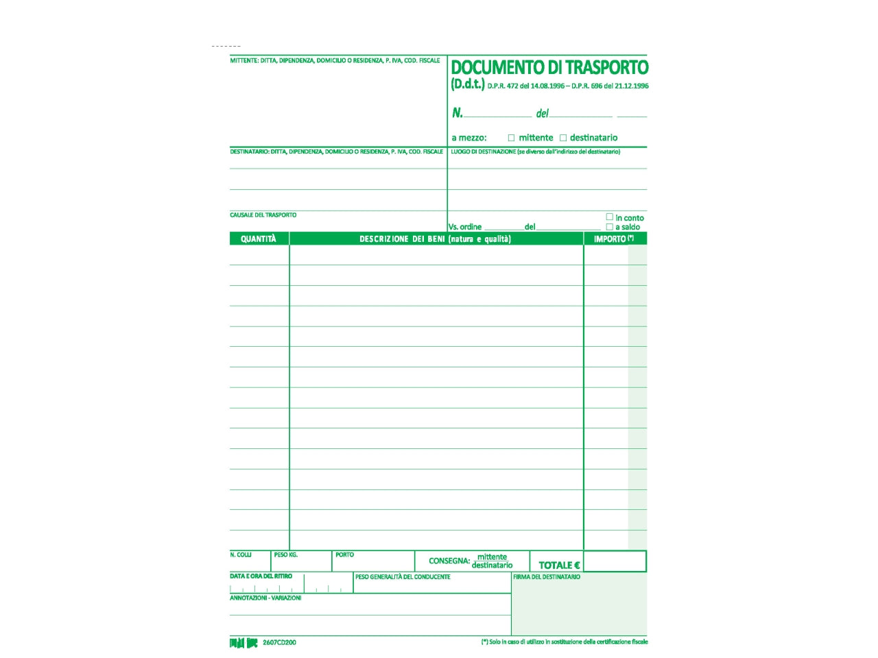 Documento di trasporto 50x2 copie autoricalcante 21,5x14,8cm