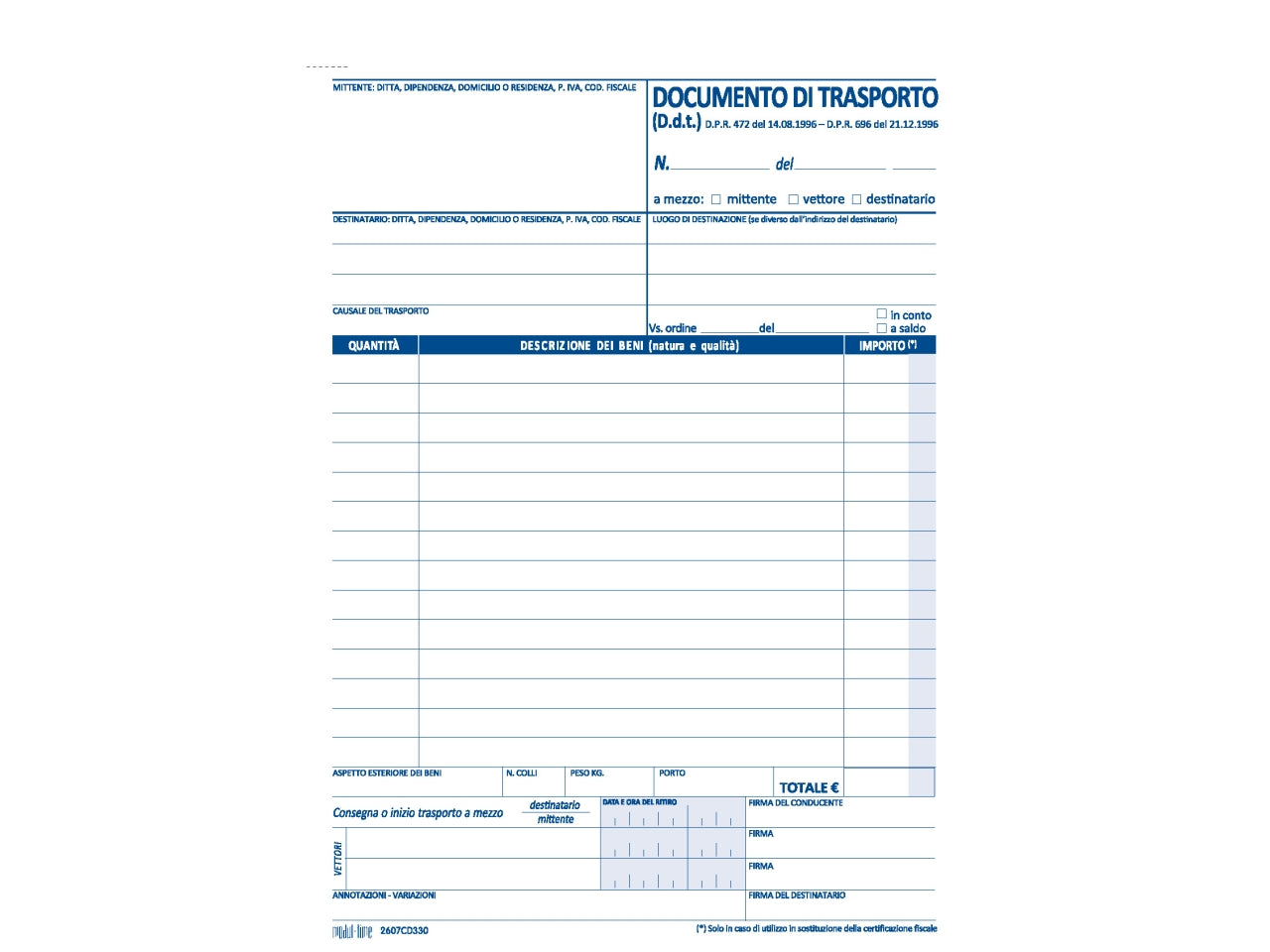 Documento di trasporto 33x3 copie autoricalcante 21,5x14,8cm