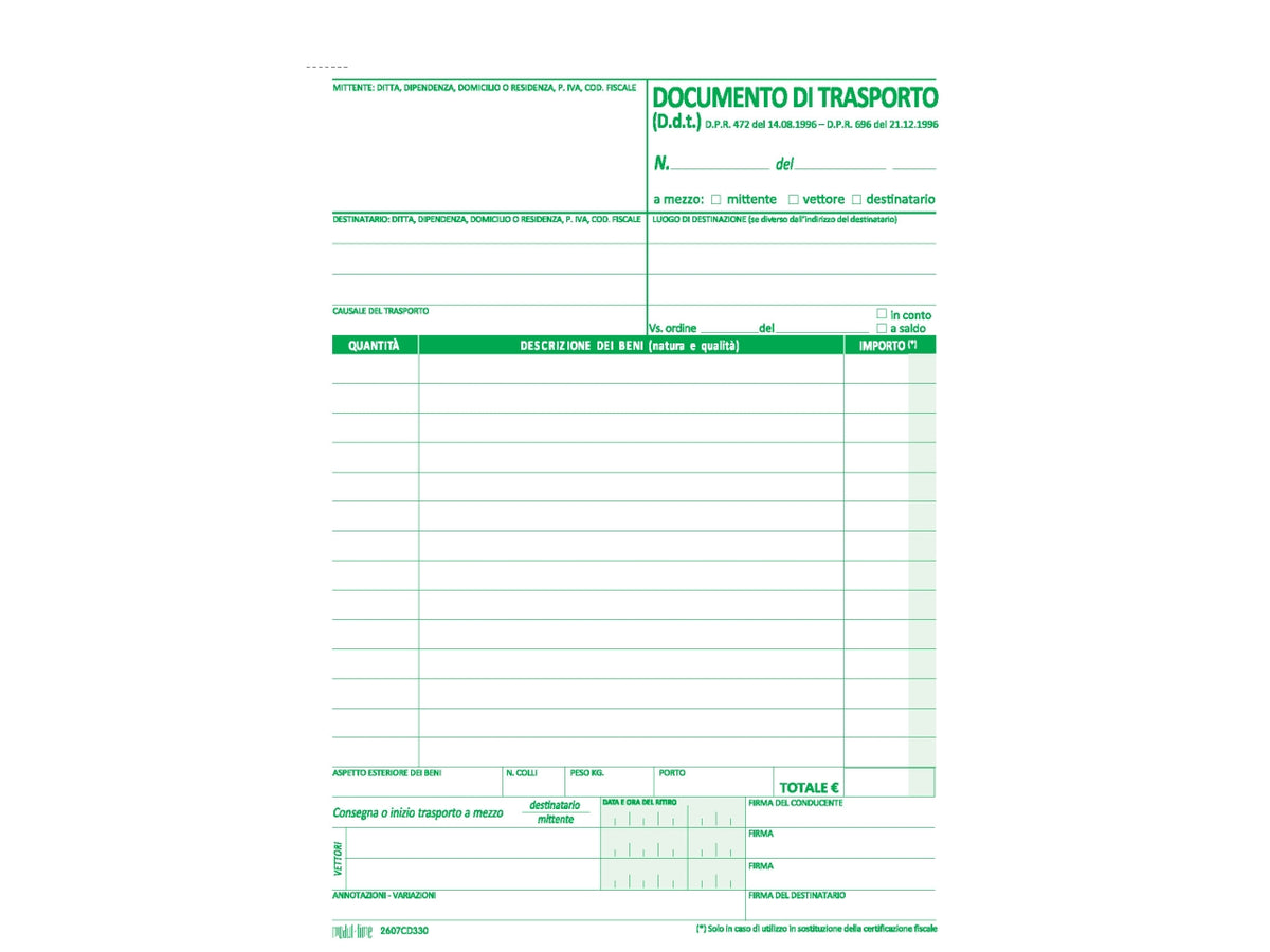 Documento di trasporto 33x3 copie autoricalcante 21,5x14,8cm