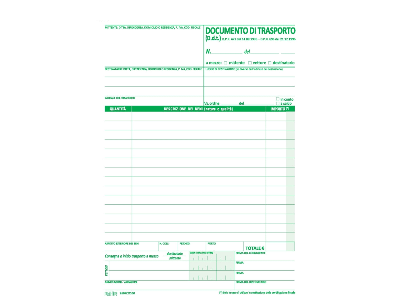 Documento di trasporto 33x3 copie autoricalcante 21,5x14,8cm