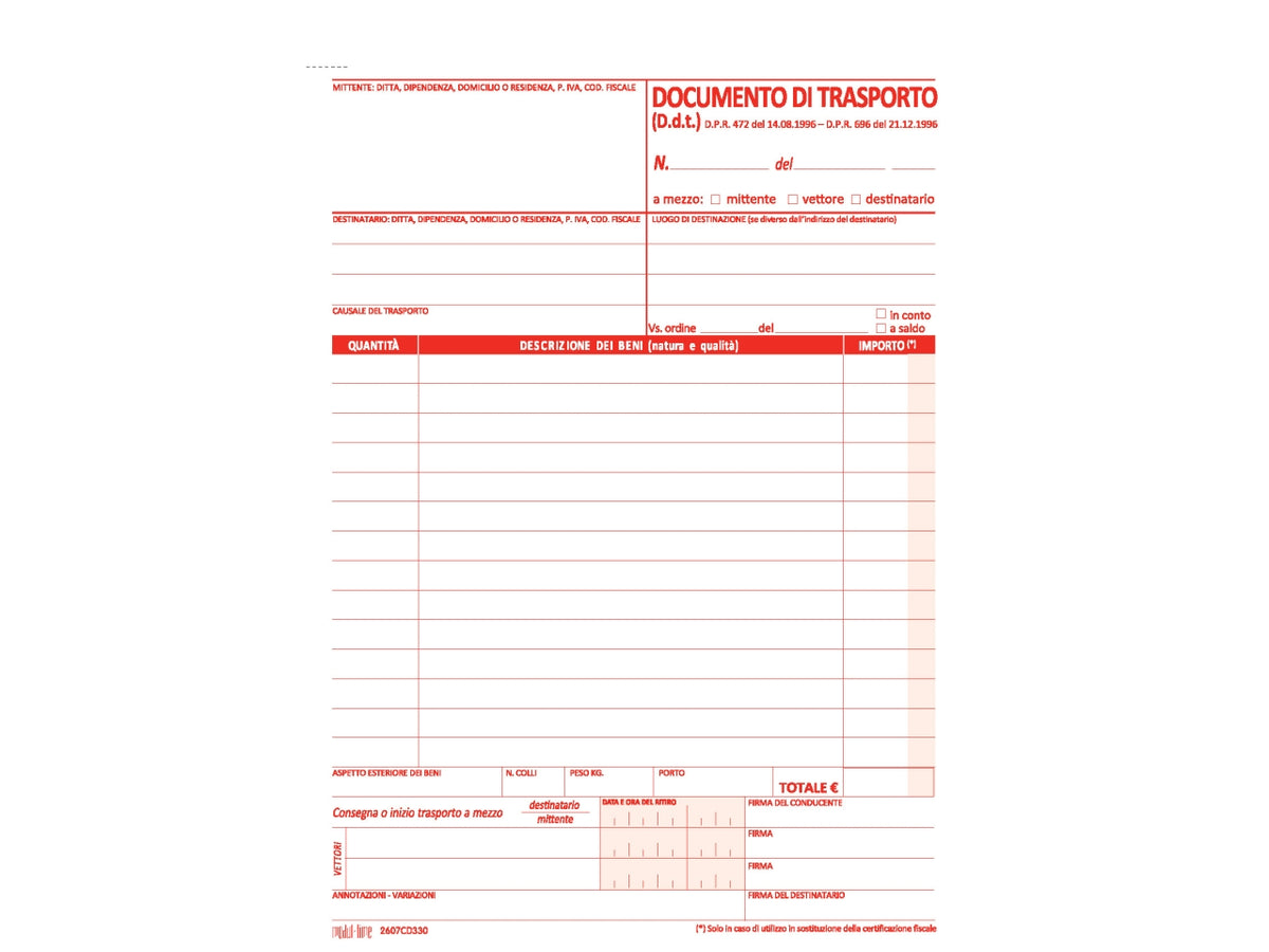 Documento di trasporto 33x3 copie autoricalcante 21,5x14,8cm