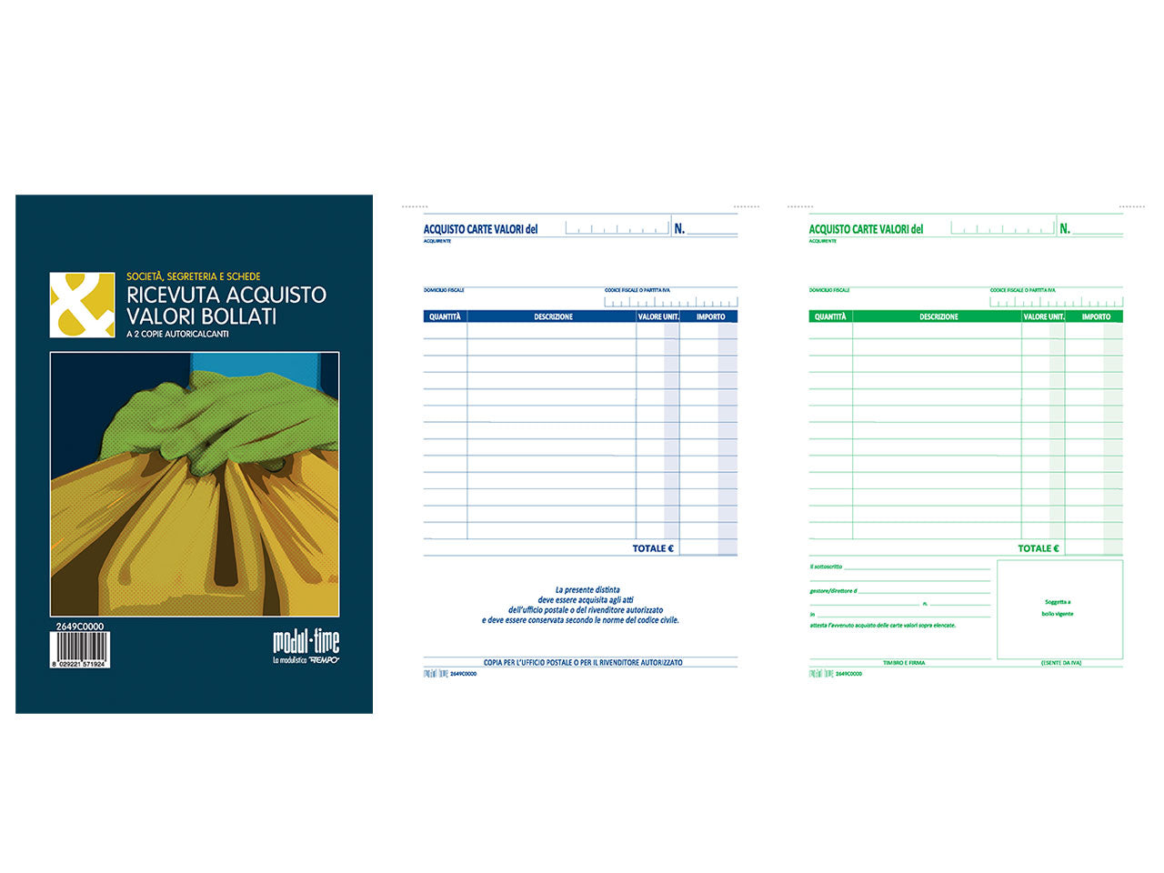 Ricevuta acquisto valori bollati 50x2 copie autoricalcante 21,5x14,8cm