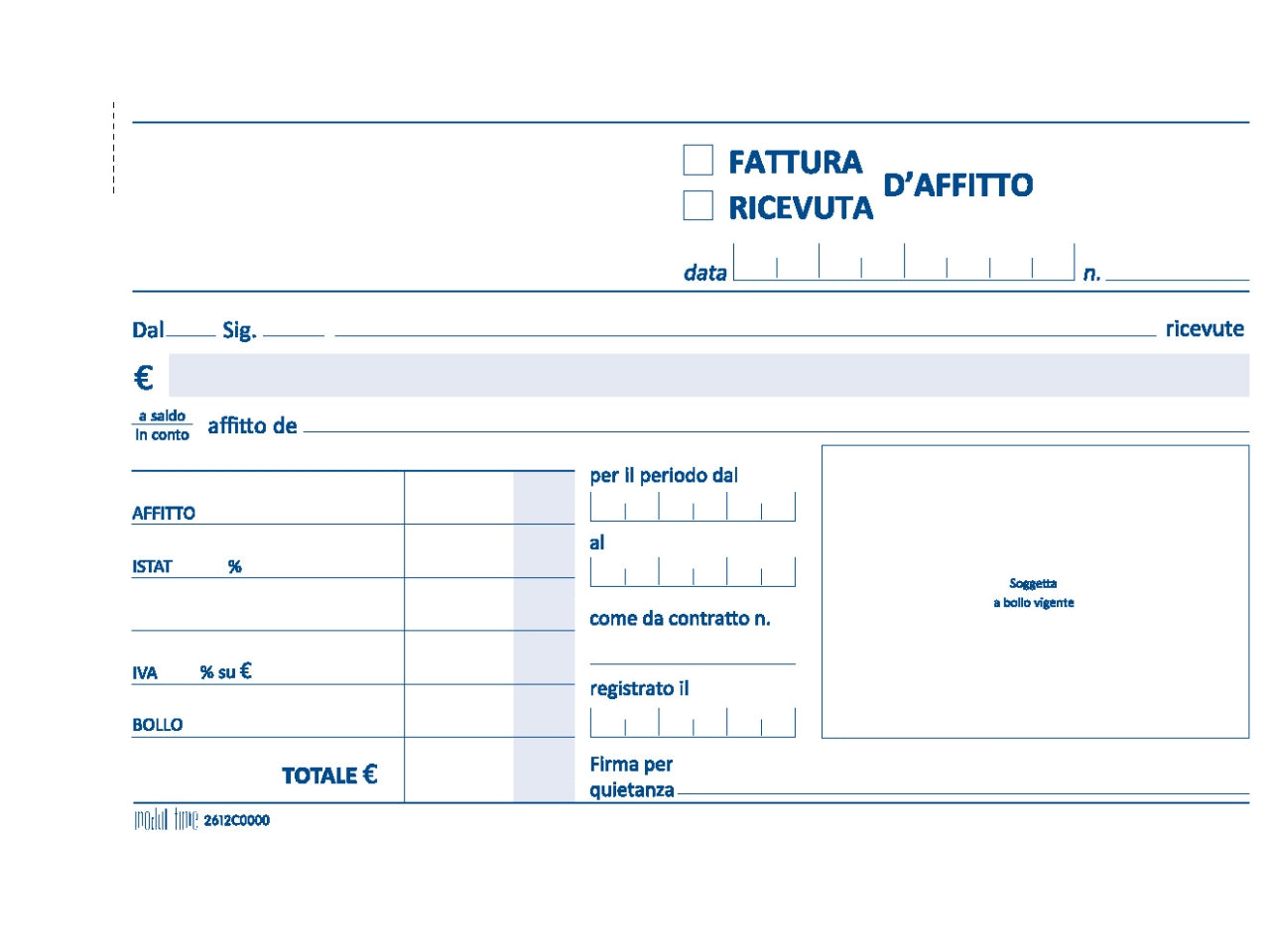 Ricevuta d'affitto 50x2 copie autoricalcante 9,9x17cm
