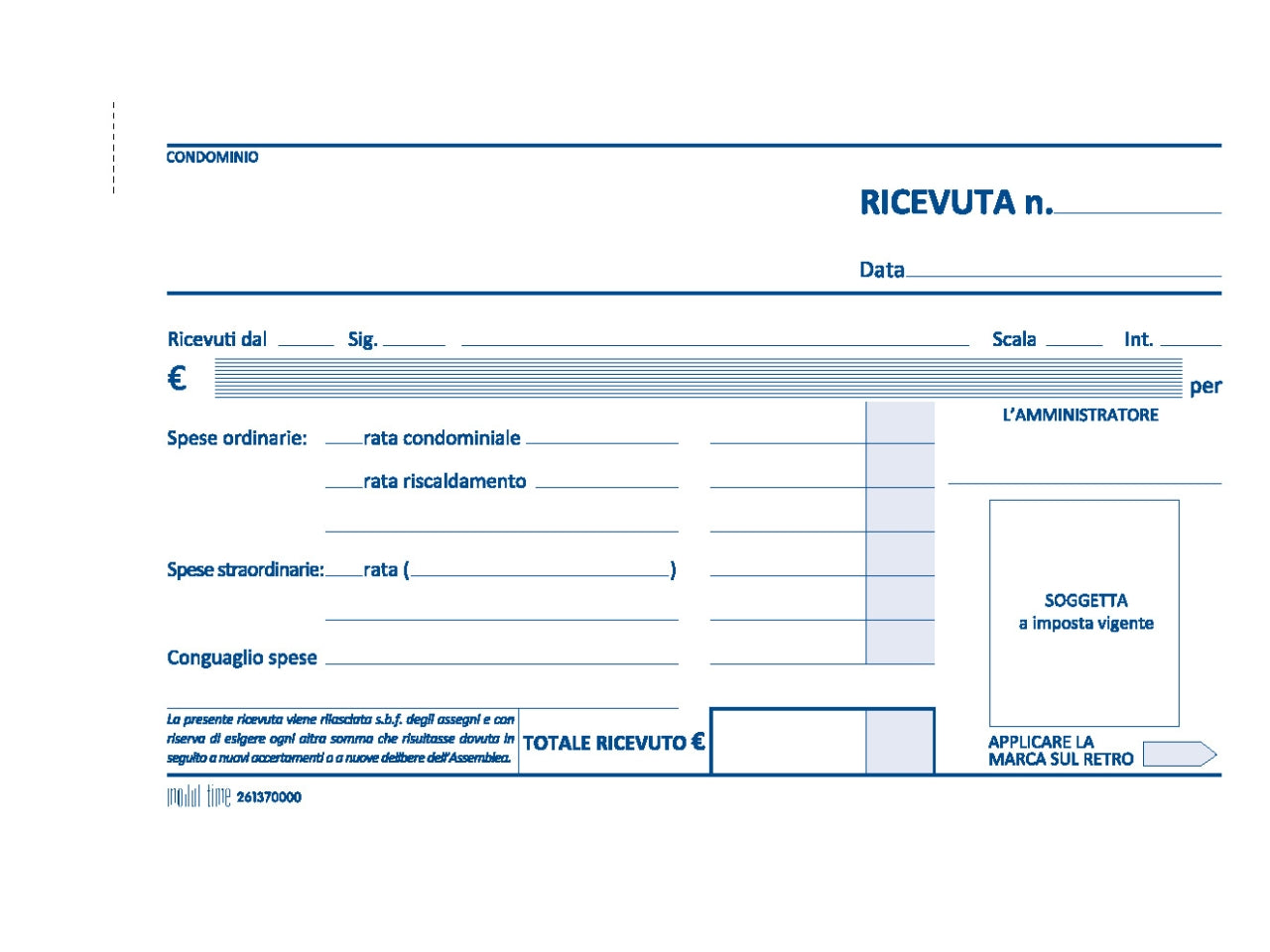 Ricevuta di condominio 50x2 copie autoricalcante  9,9x17cm