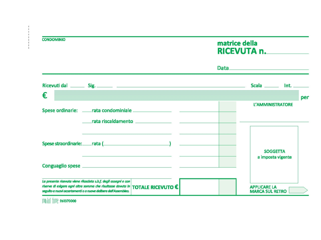 Ricevuta di condominio 50x2 copie autoricalcante  9,9x17cm