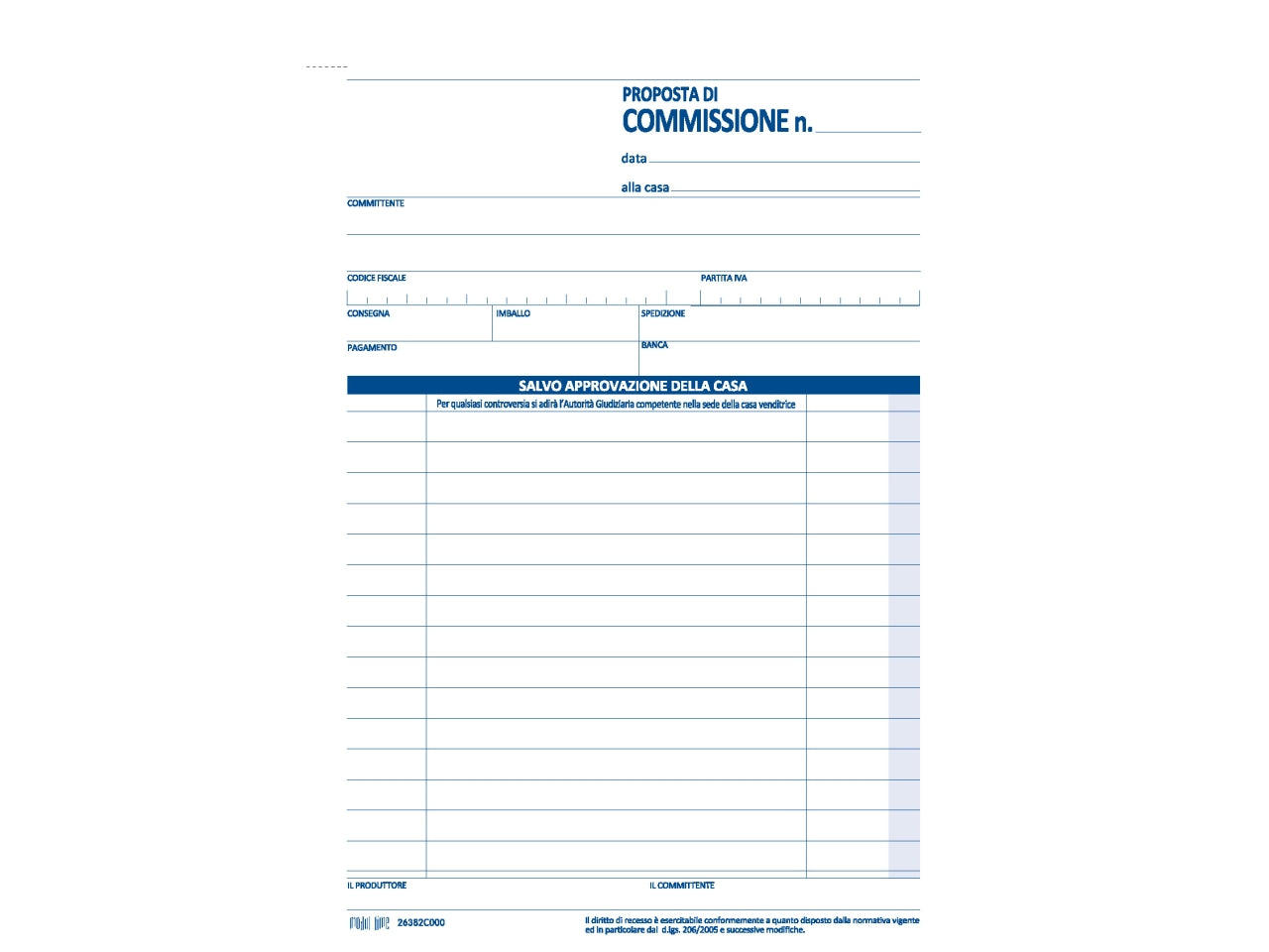 Copia commissione 50x2 copie autoricalcante 21,5x14,8cm