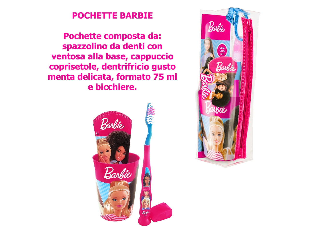Barbie pochette bicchiere spazzolino dentifricio 75ml