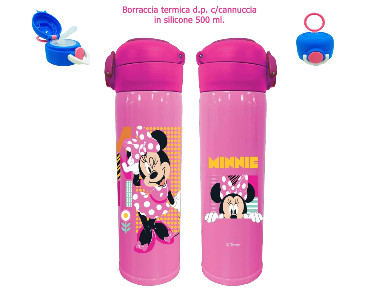 Minnie borraccia termica con cannuccia in silicone 500ml