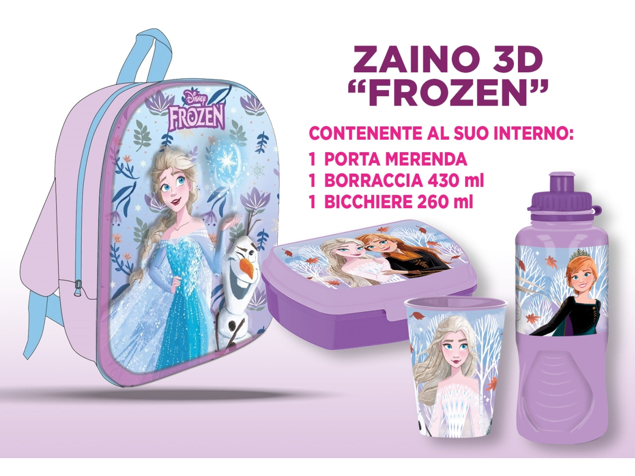 Frozen zainetto 3d 30cm con accessori