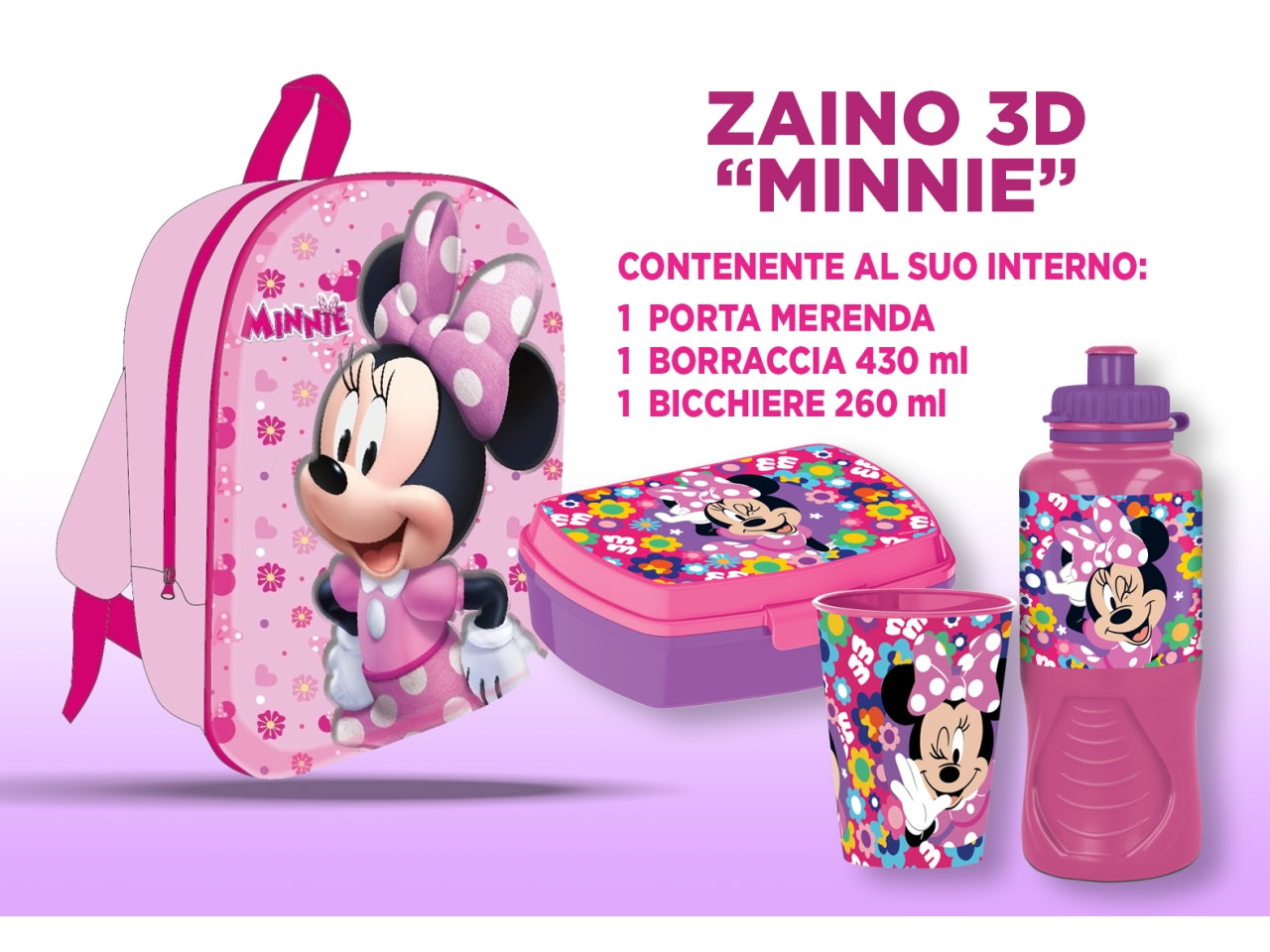 Minnie zainetto 3d 30cm con accessori