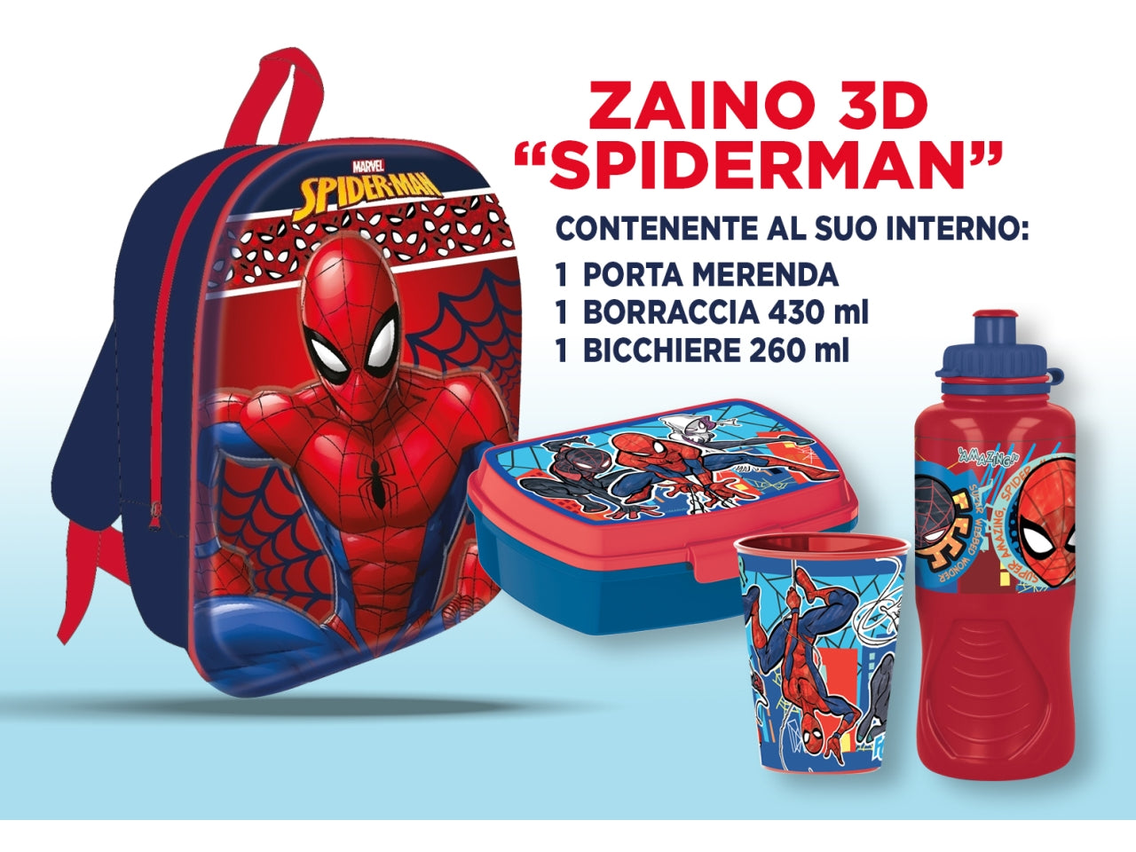 Spiderman zainetto 3d 30cm con accessori